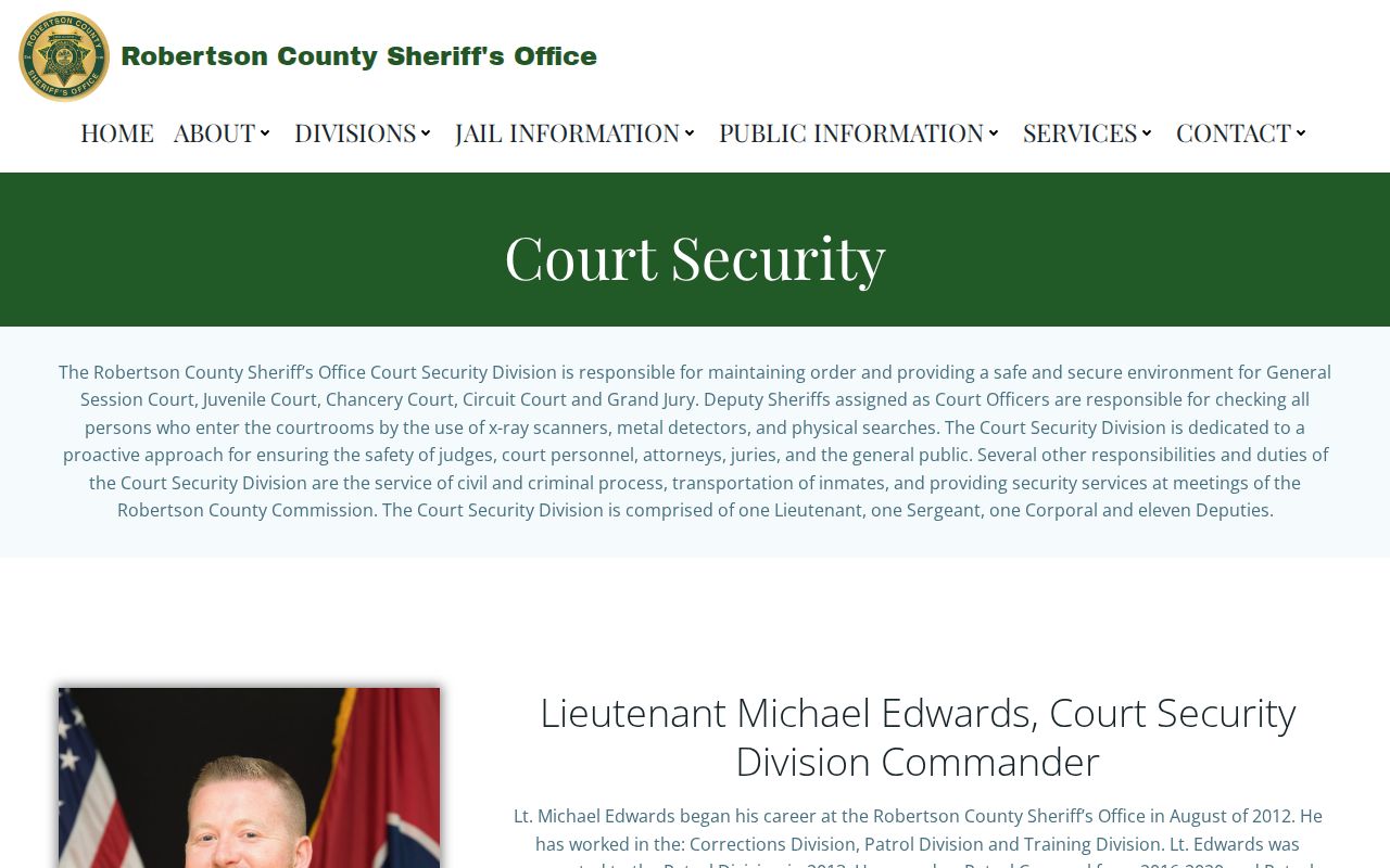 Robertson County bench warrant reference to courthouse security screening