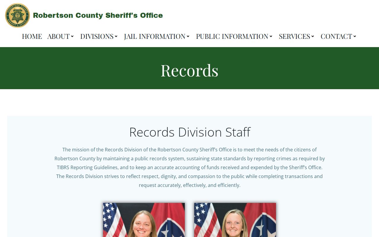 Robertson County active warrant records reference to the Sheriff's Records Division