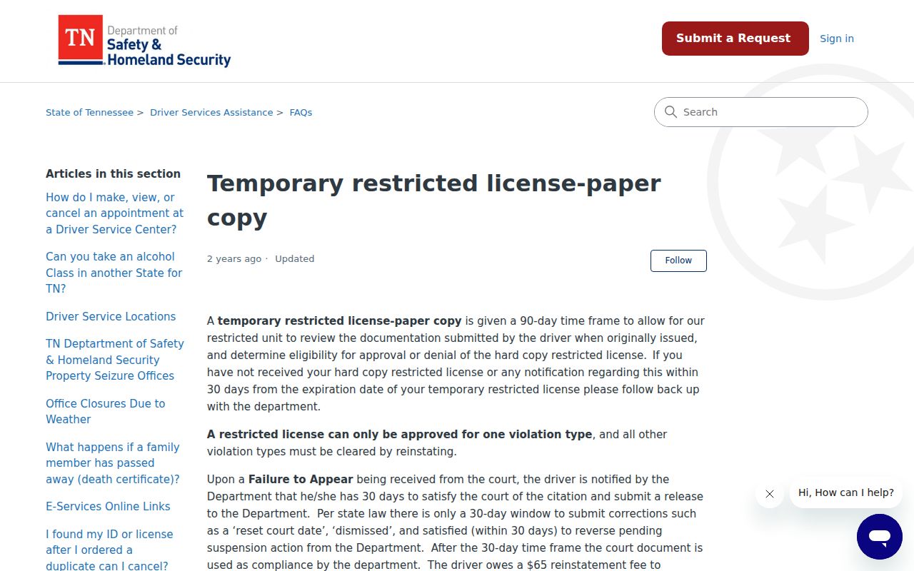 Robertson County traffic warrant reference to state failure-to-appear license release steps
