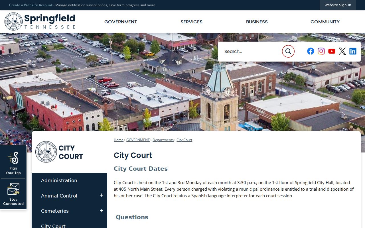 Springfield warrant records source showing municipal court schedule