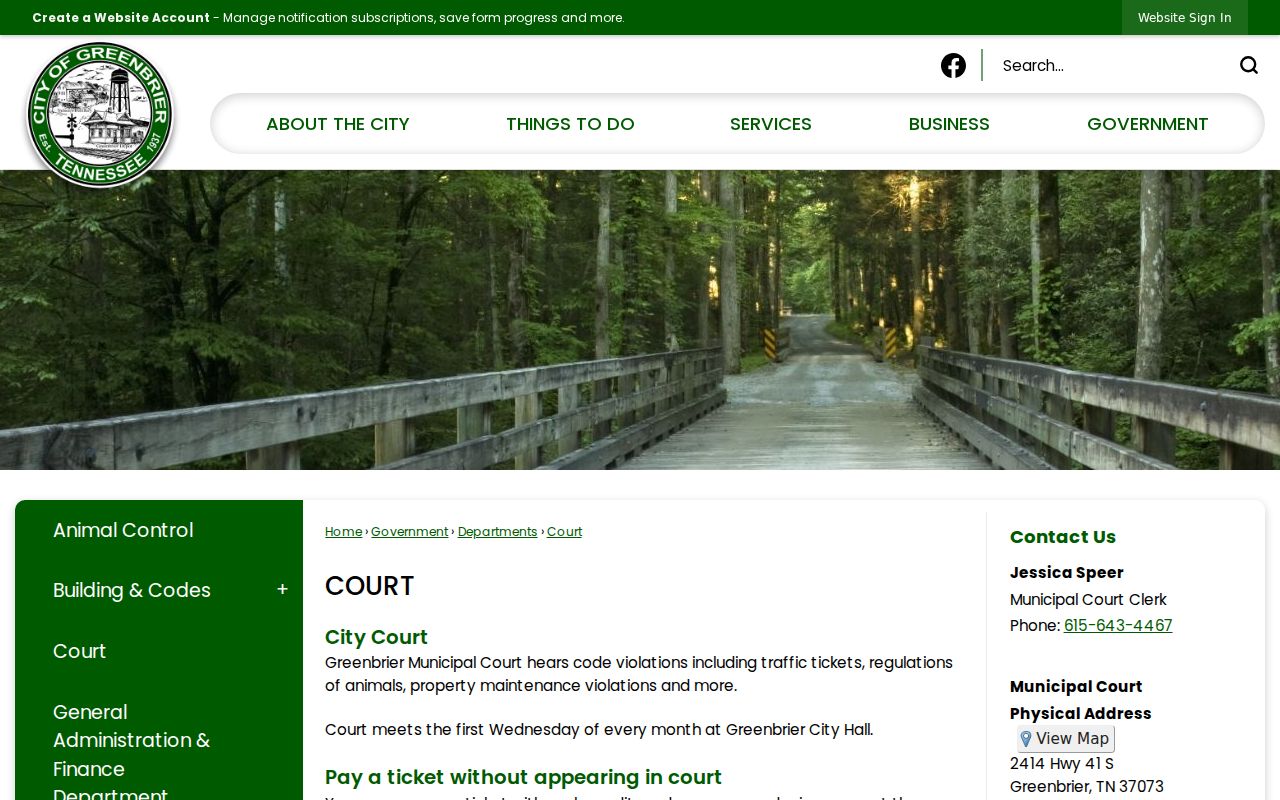 Greenbrier warrant records source showing city court schedule and payment details