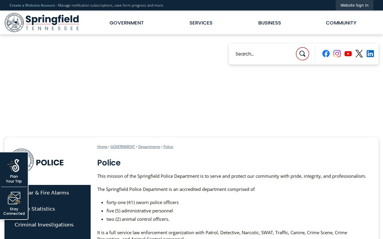 Springfield warrant records source showing police records and dispatch contact