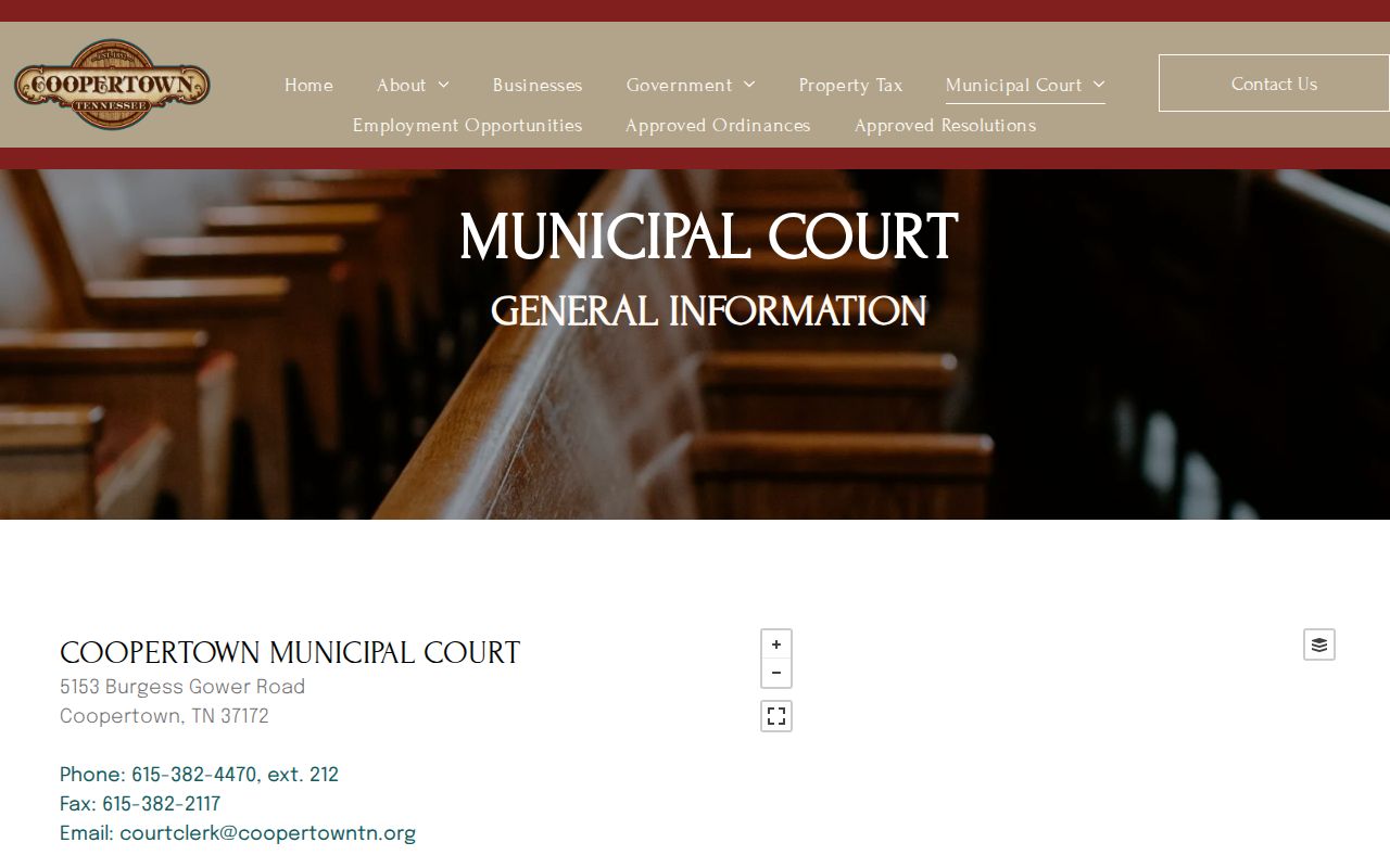 Coopertown warrant records source showing municipal court address and schedule