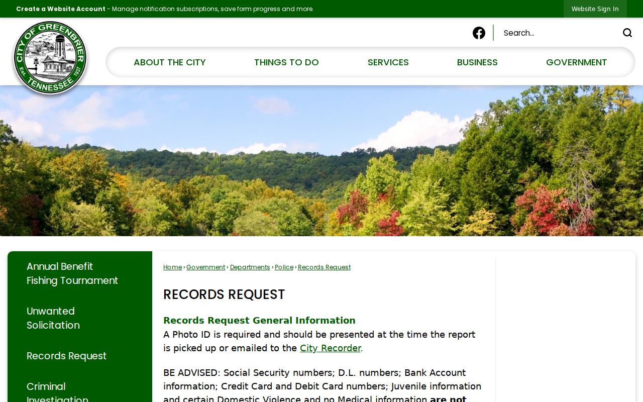 Greenbrier warrant records source showing police public-record request requirements