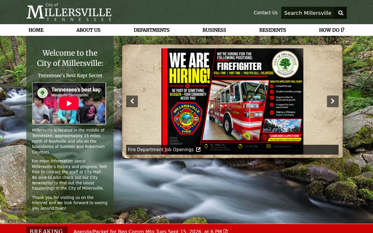 Millersville warrant records source showing the official city contact page
